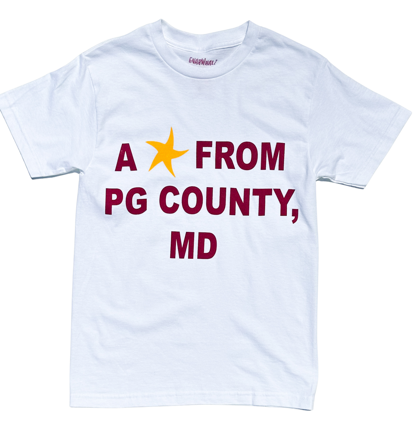 White/Burgundy/Gold A Star From PG County, MD Tee
