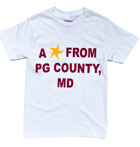 White/Burgundy/Gold A Star From PG County, MD Tee